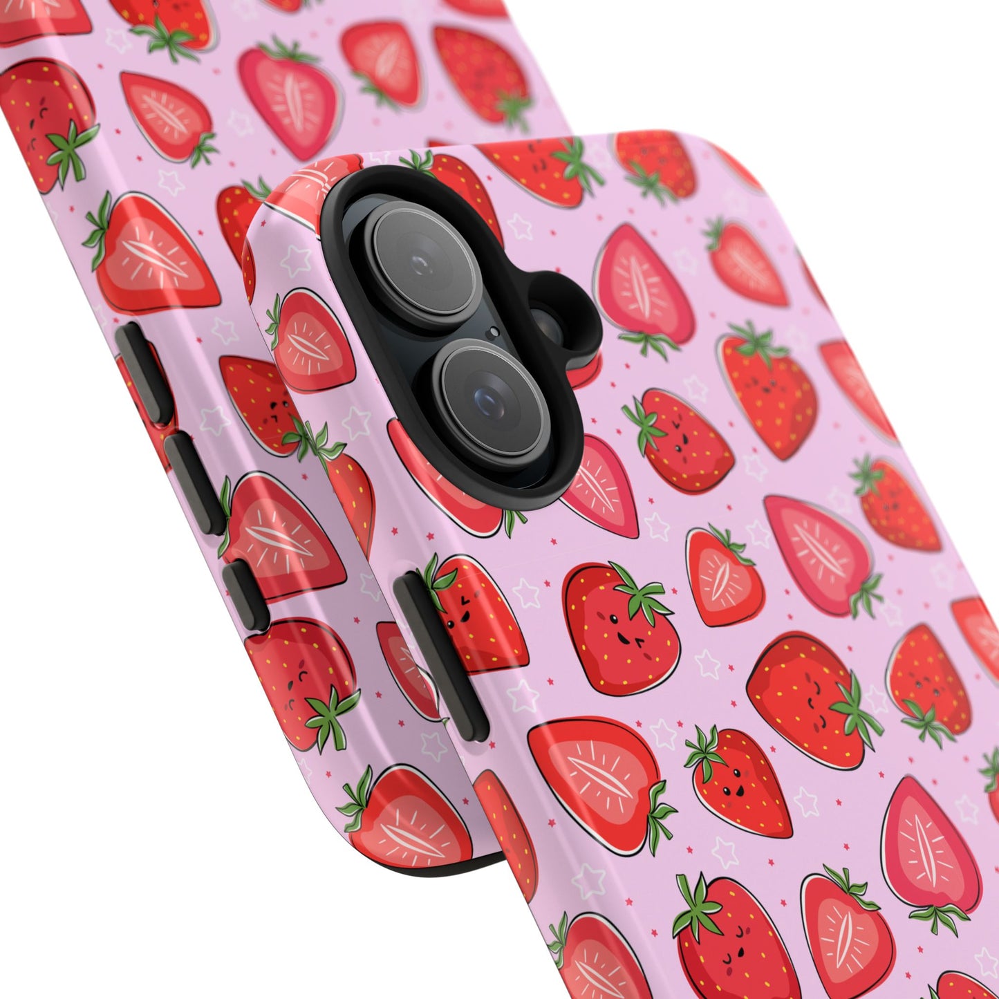 Kawaii Strawberry Cartoon Pattern Pink Aesthetic Tough Phone Case | Food