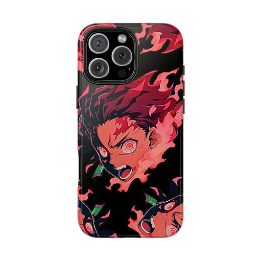 Tanjiro Kamado Flamed Style Black Tough Phone Case | Anime - Demon Slayer