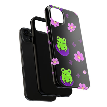 Cute Frog & Pink Flowers Pattern Style Tough Phone Case | Animals