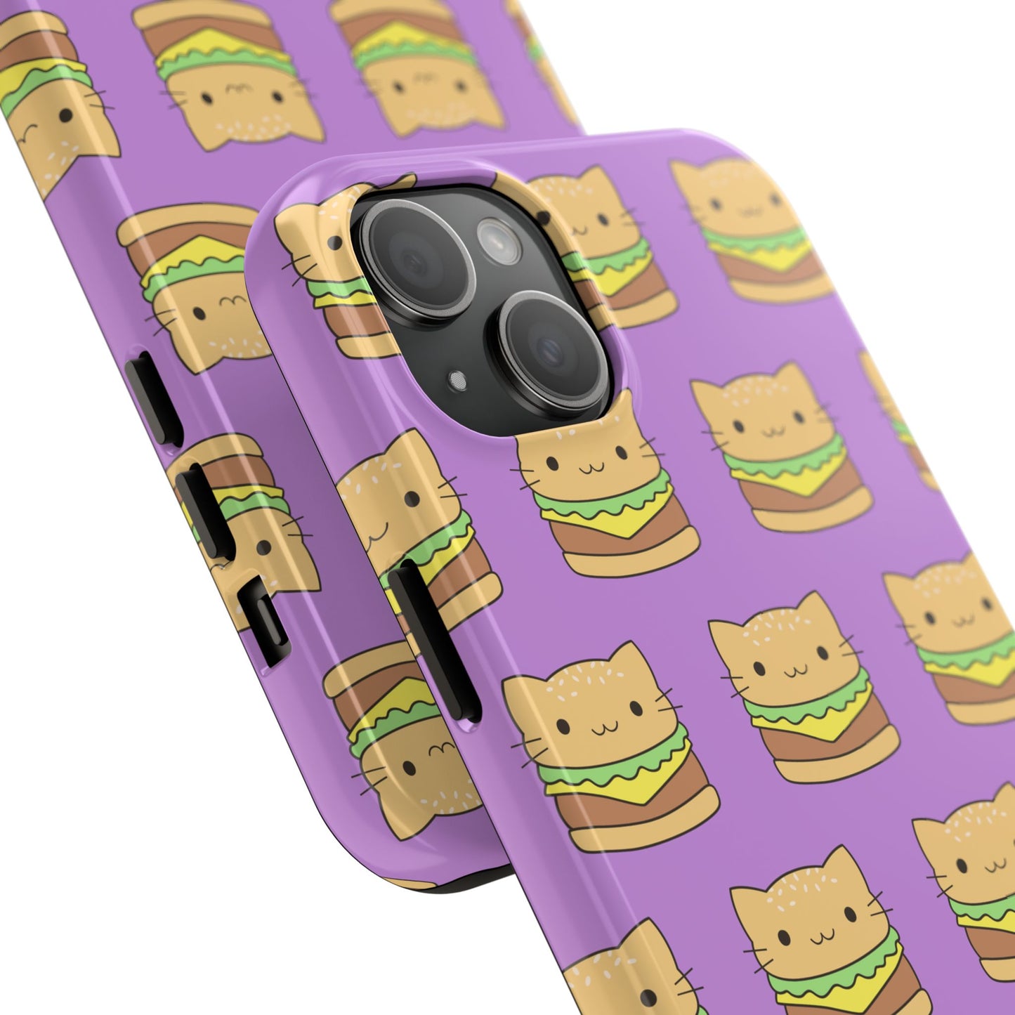 Kawaii Cat Burger Pattern Purple Background Cute Tough Phone Case | Food
