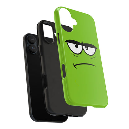 Grumpy Mood Face Green Background Funny Expression Tough Phone Case | Funny