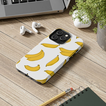 Bold Yellow Banana Pattern Minimal Line Art Tough Phone Case | Food