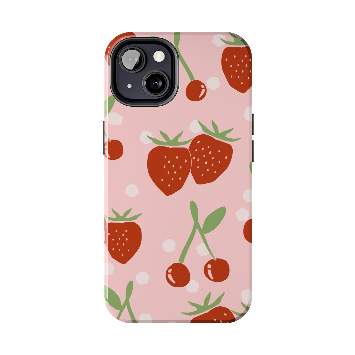 Cute Pink and Red Cherry and Strawberry Tough Phone Case | Food