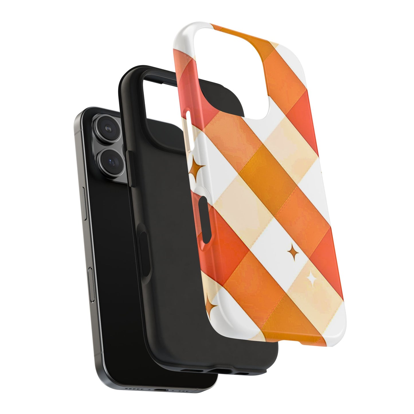 Pastel Orange & Pink Checkered Stars Tough Phone Case | Aesthetic