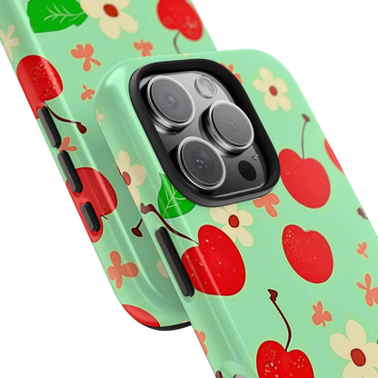 Cute Cherry Flower Pattern Mint Tough Phone Case | Aesthetic