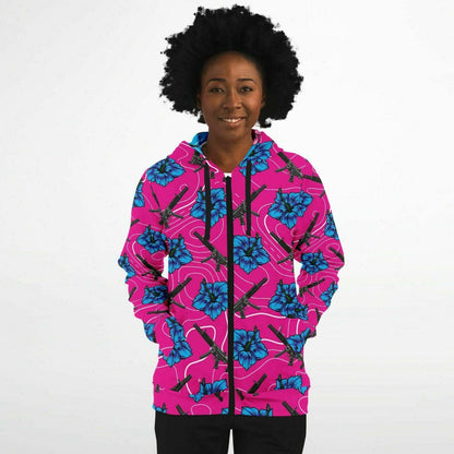 Rad Palm High Capacity Hibiscus Zip Up Hoodie