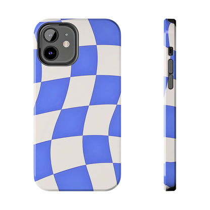 Funda resistente para teléfono con estampado ondulado de cuadros azules | Estética