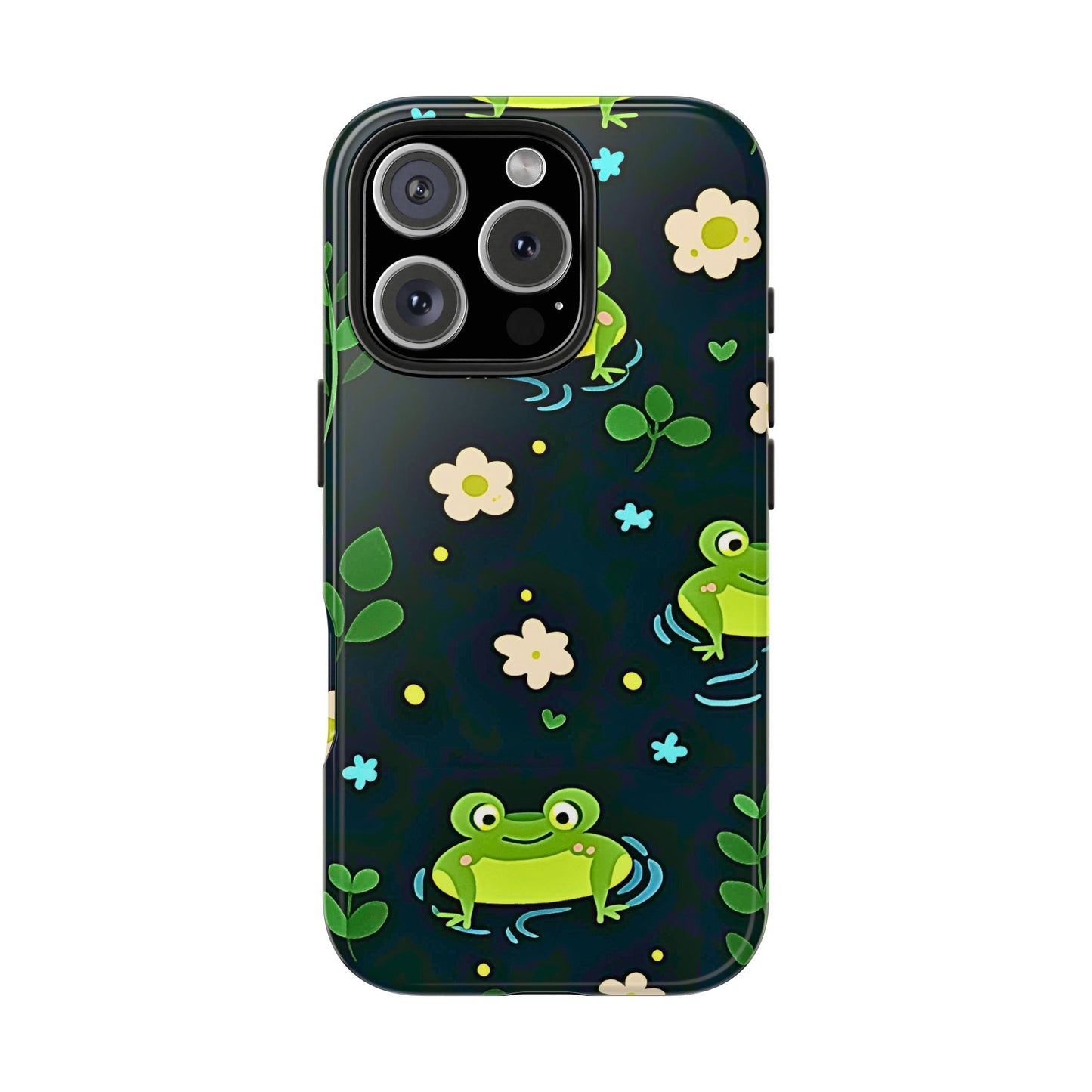 Kawaii Froggy Pattern Black Tough Phone Case | Animals