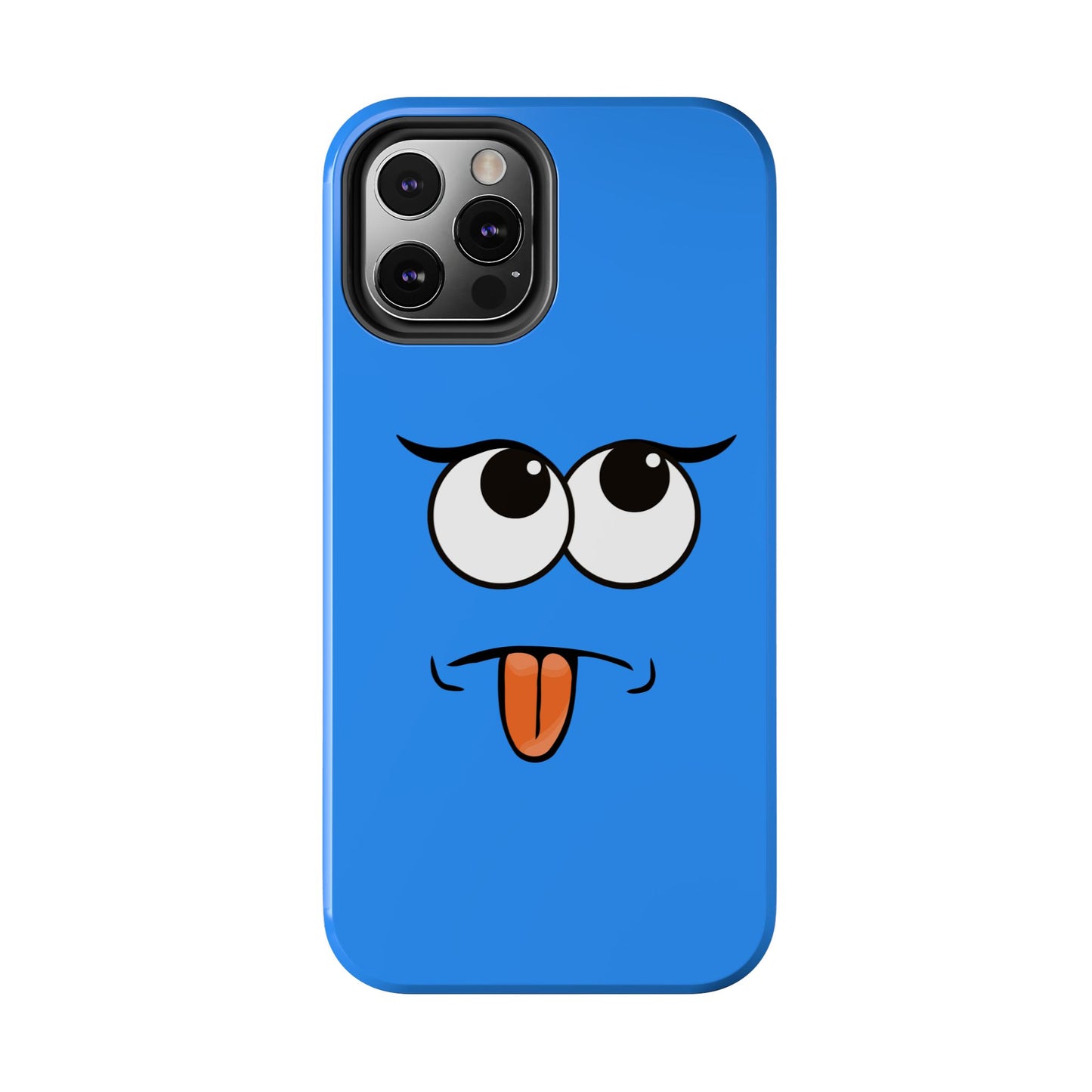 Silly Tongue Out Cartoon Face Blue Background Tough Phone Case | Funny