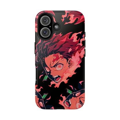 Tanjiro Kamado Flamed Style Black Tough Phone Case | Anime - Demon Slayer