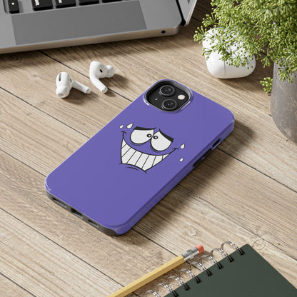 Awkward Nervous Cartoon Face Purple Background Tough Phone Case | Funny