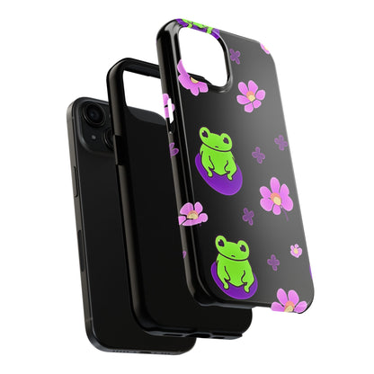 Cute Frog & Pink Flowers Pattern Style Tough Phone Case | Animals