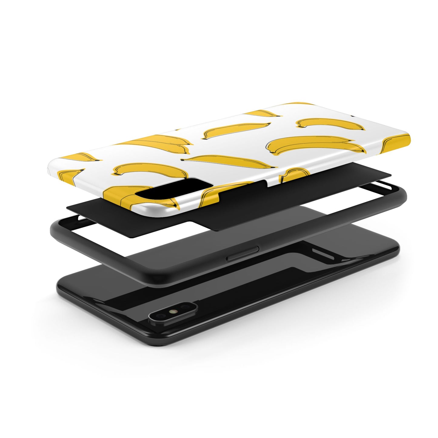 Bold Yellow Banana Pattern Minimal Line Art Tough Phone Case | Food