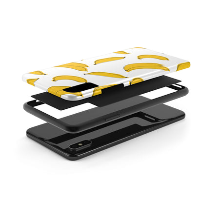 Bold Yellow Banana Pattern Minimal Line Art Tough Phone Case | Food