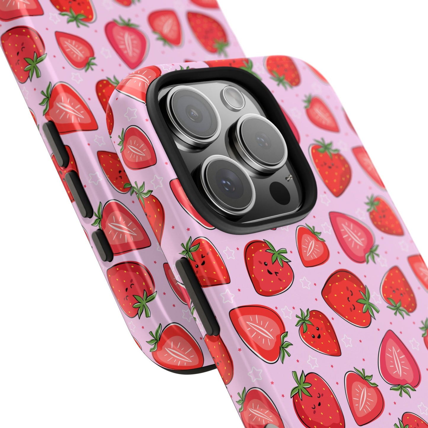 Kawaii Strawberry Cartoon Pattern Pink Aesthetic Tough Phone Case | Food