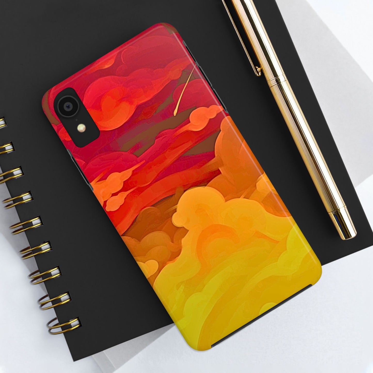 Funda resistente para teléfono con diseño de nubes rojas y naranjas | Estética