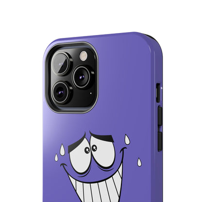 Awkward Nervous Cartoon Face Purple Background Tough Phone Case | Funny