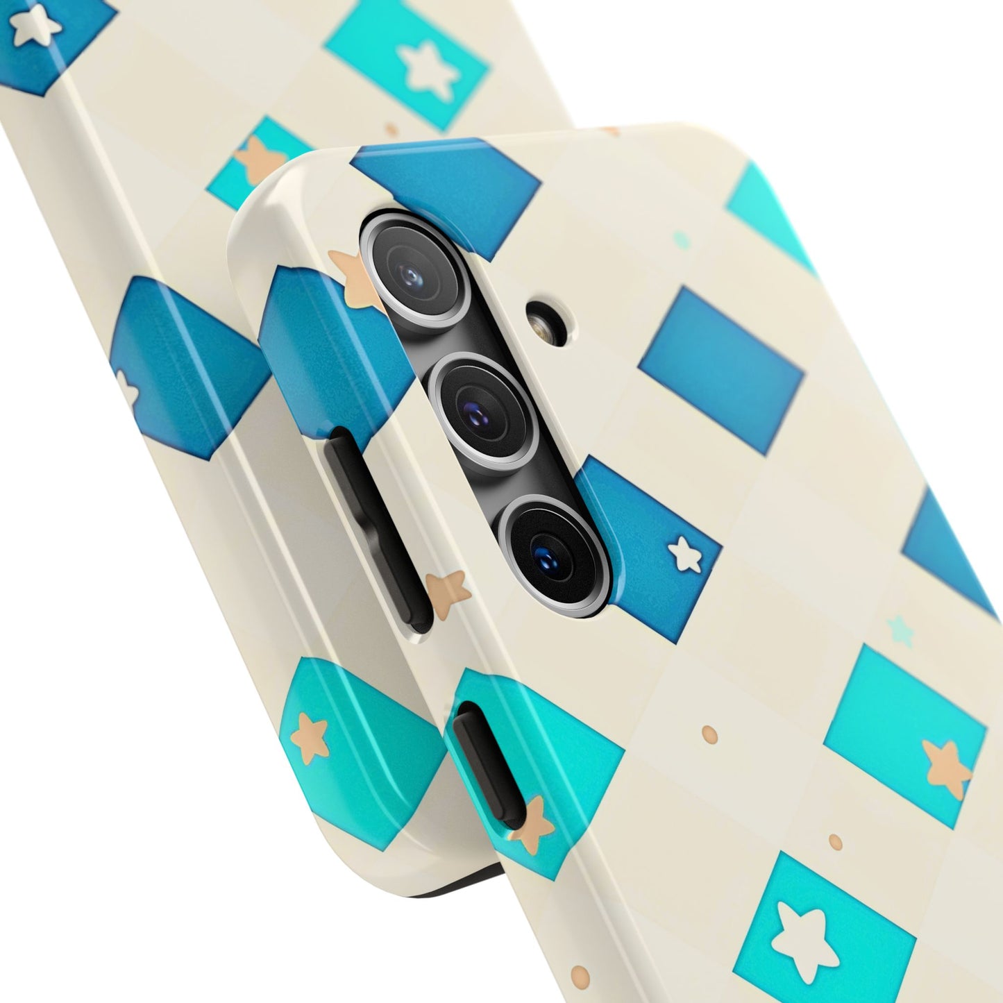 Modern Preppy Checkered Teal Stars Tough Phone Case | Aesthetic
