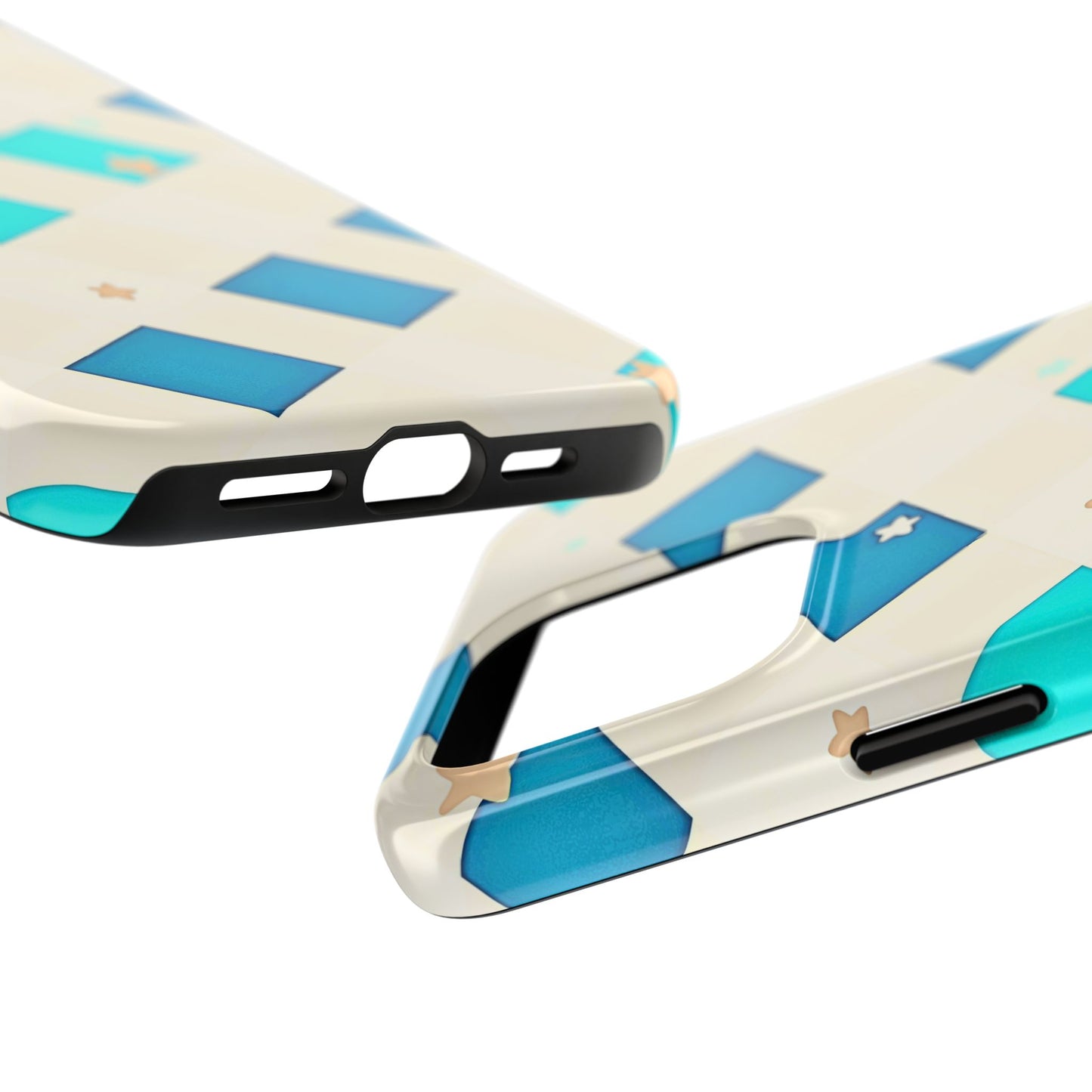 Modern Preppy Checkered Teal Stars Tough Phone Case | Aesthetic