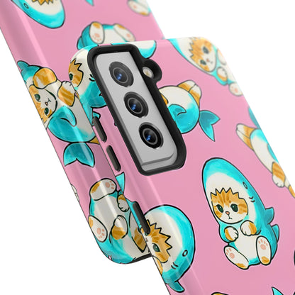 Pink Cute Shark Cats Pattern Tough Phone Case | Animals