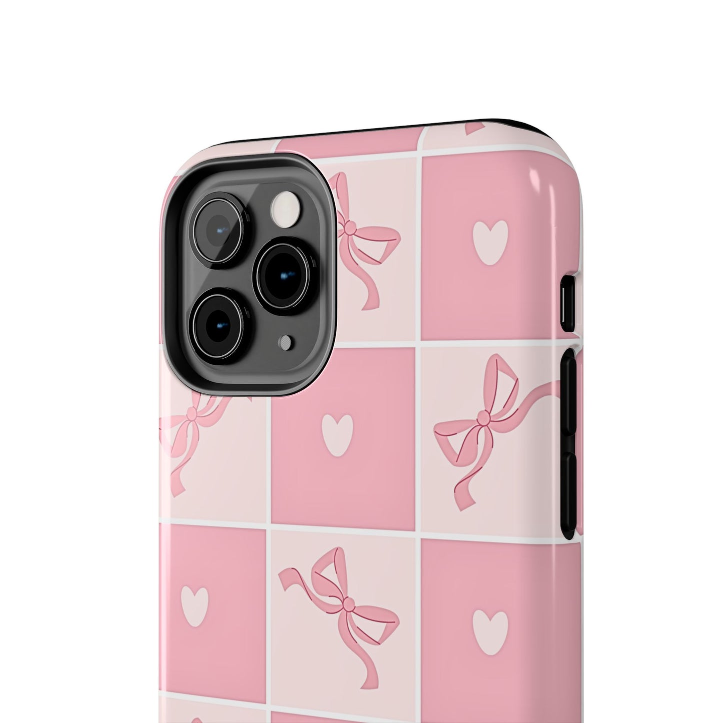 Girly Pink Bow and Heart Grid Pastel Tough Phone Case | Aesthetic