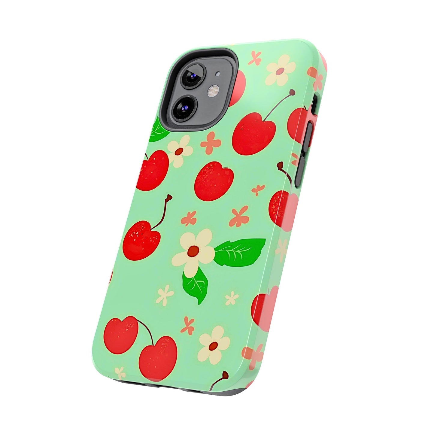 Cute Cherry Flower Pattern Mint Tough Phone Case | Aesthetic