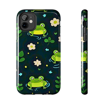 Kawaii Froggy Pattern Black Tough Phone Case | Animals