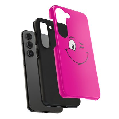 Winking Face Pink Background Cheeky Cartoon Style Tough Phone Case | Funny