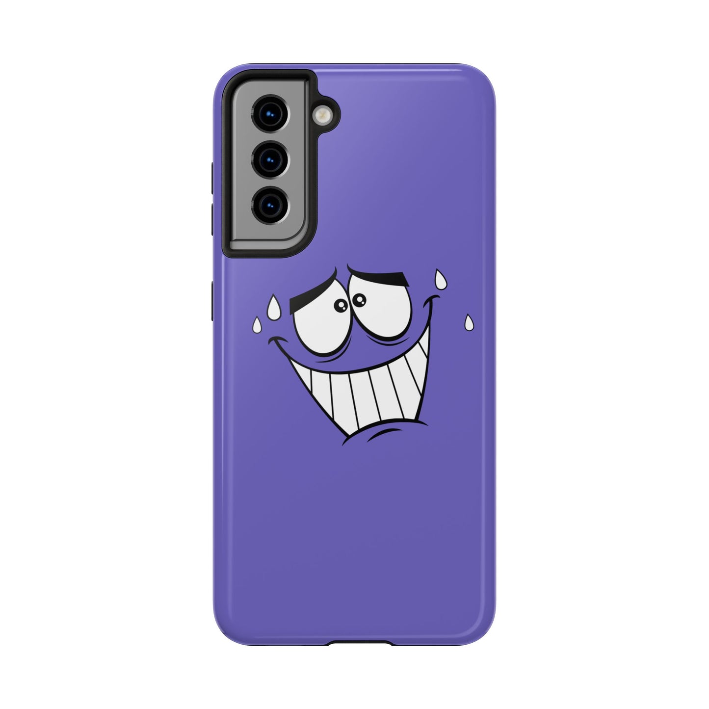 Awkward Nervous Cartoon Face Purple Background Tough Phone Case | Funny