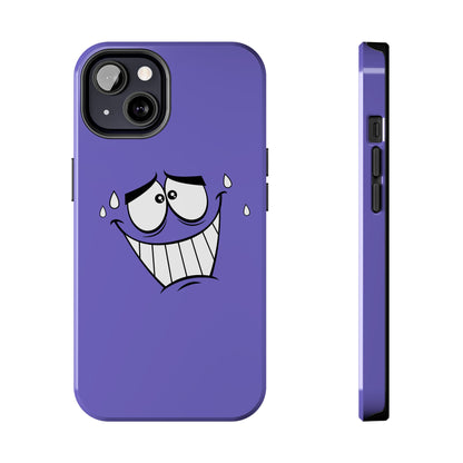 Awkward Nervous Cartoon Face Purple Background Tough Phone Case | Funny
