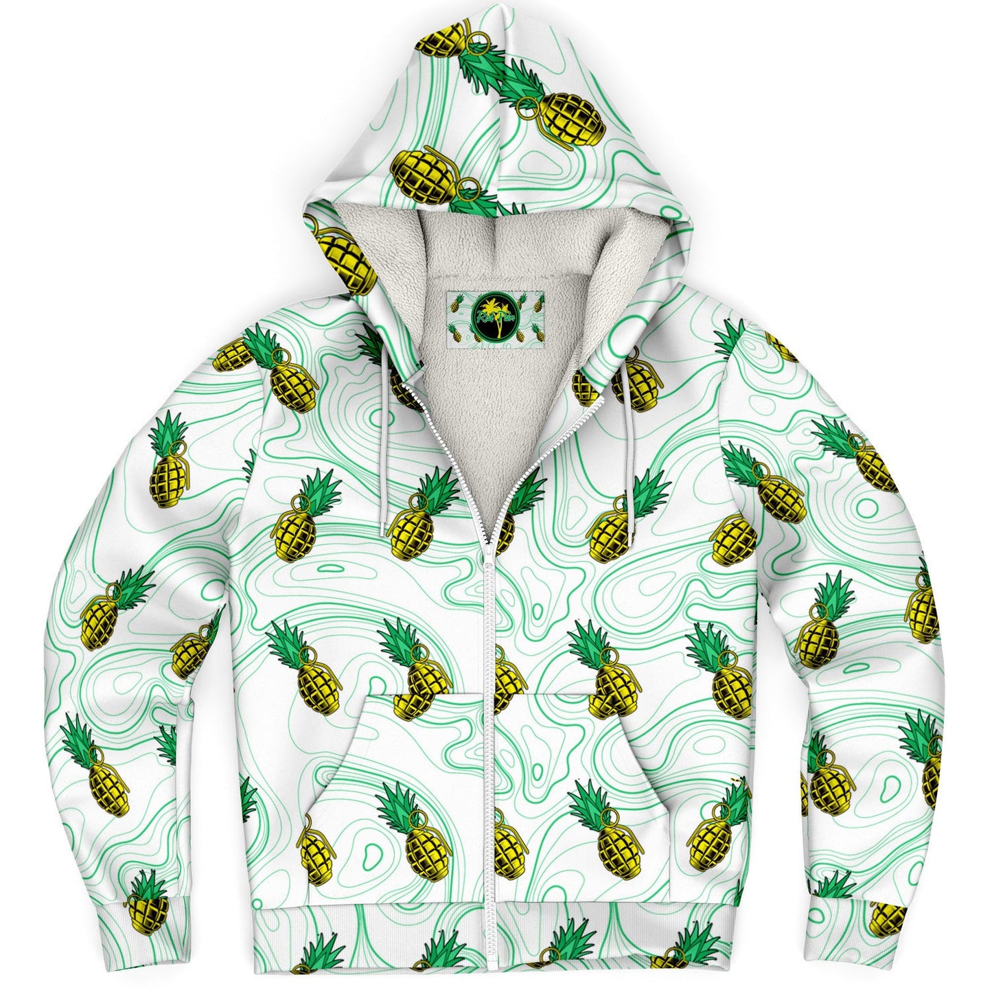 Rad Palm Pineapple Death White Fleece Lined Hoodie