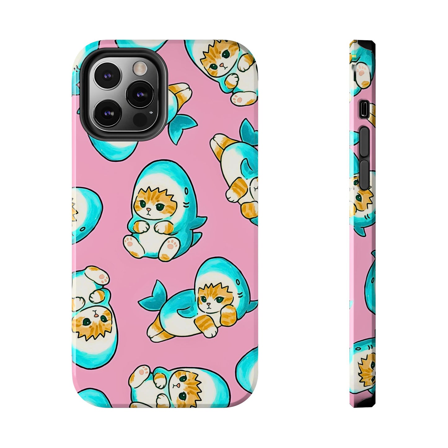 Pink Cute Shark Cats Pattern Tough Phone Case | Animals