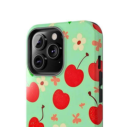 Cute Cherry Flower Pattern Mint Tough Phone Case | Aesthetic