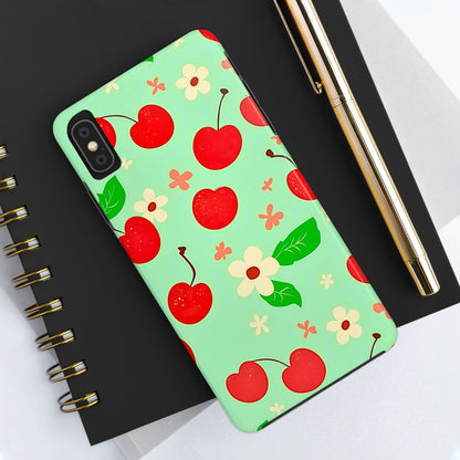 Cute Cherry Flower Pattern Mint Tough Phone Case | Aesthetic