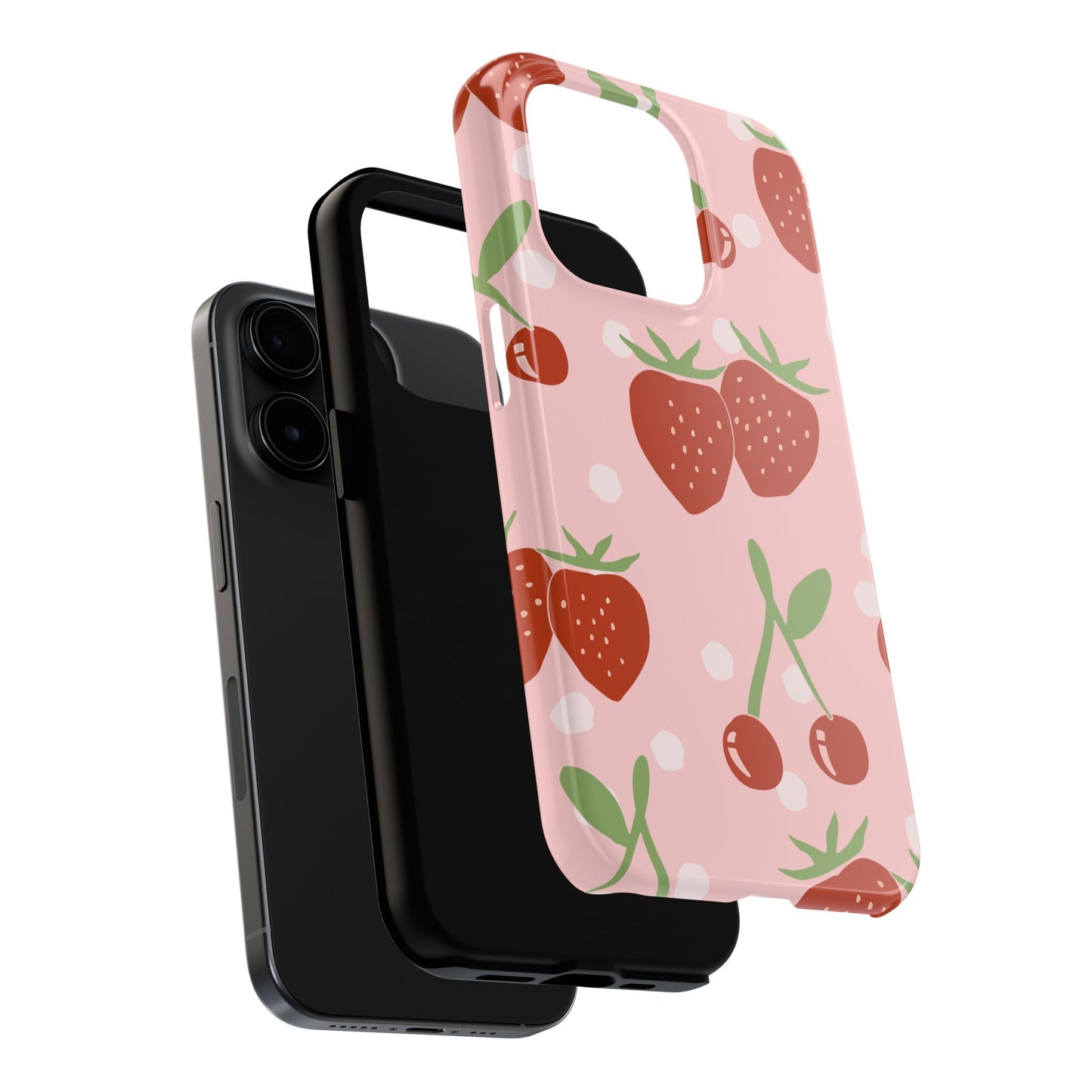 Cute Pink and Red Cherry and Strawberry Tough Phone Case | Food