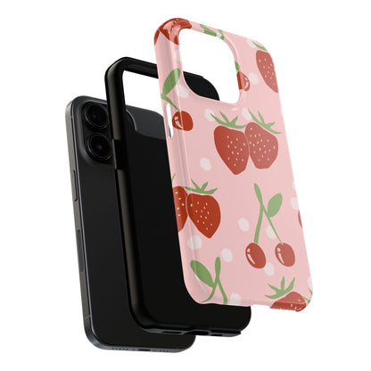 Cute Pink and Red Cherry and Strawberry Tough Phone Case | Food