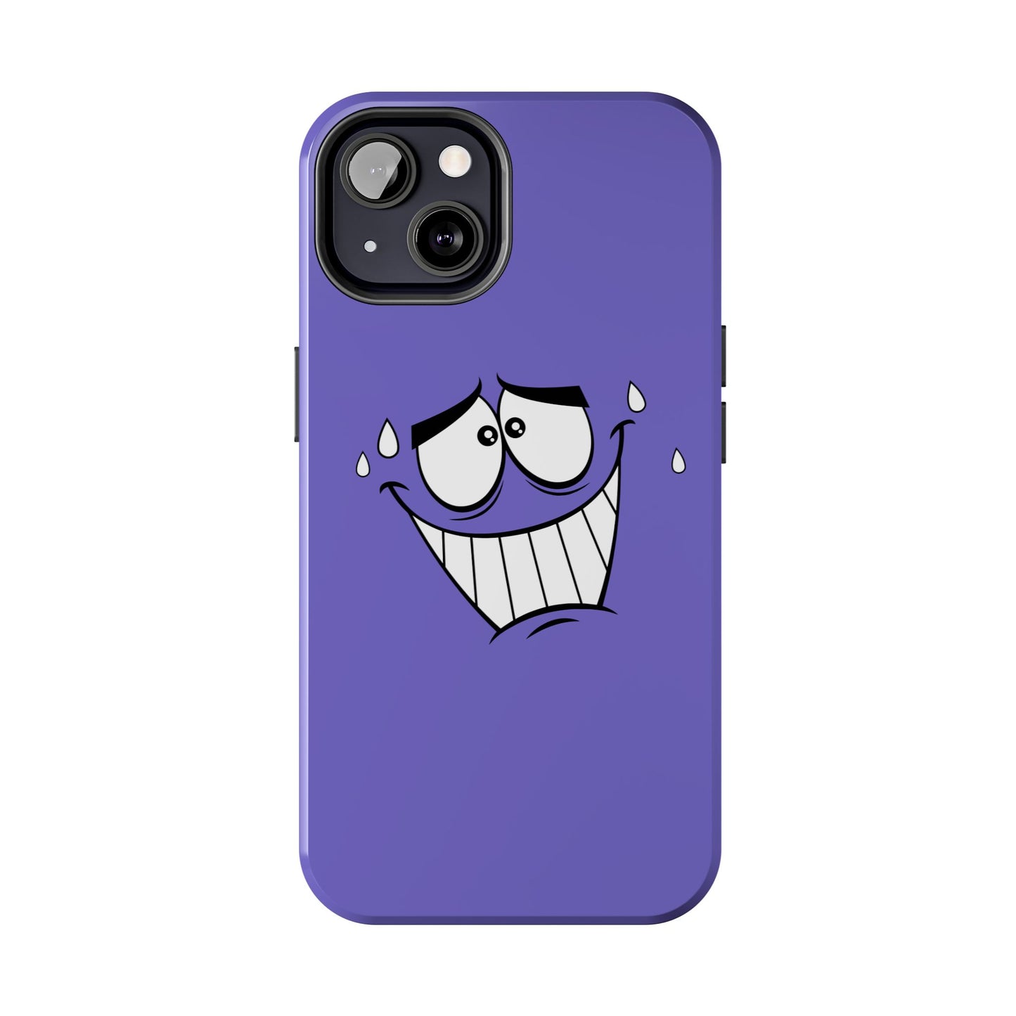 Awkward Nervous Cartoon Face Purple Background Tough Phone Case | Funny