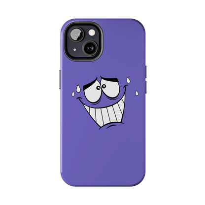 Awkward Nervous Cartoon Face Purple Background Tough Phone Case | Funny