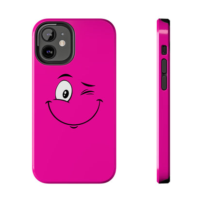 Winking Face Pink Background Cheeky Cartoon Style Tough Phone Case | Funny