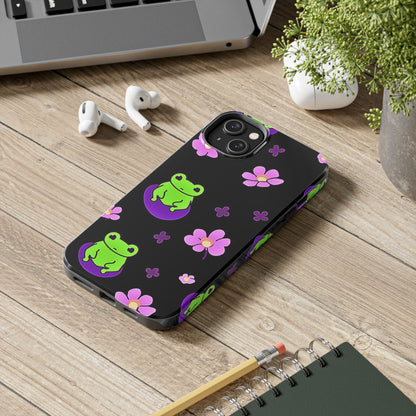 Cute Frog & Pink Flowers Pattern Style Tough Phone Case | Animals