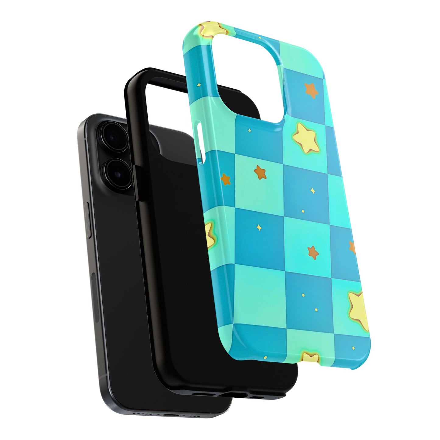 Vibrant Preppy Checkered Blue & Yellow Stars Tough Phone Case | Aesthetic