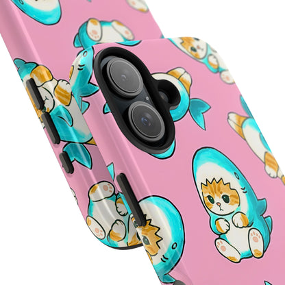 Pink Cute Shark Cats Pattern Tough Phone Case | Animals