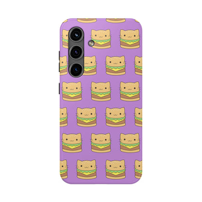 Kawaii Cat Burger Pattern Purple Background Cute Tough Phone Case | Food