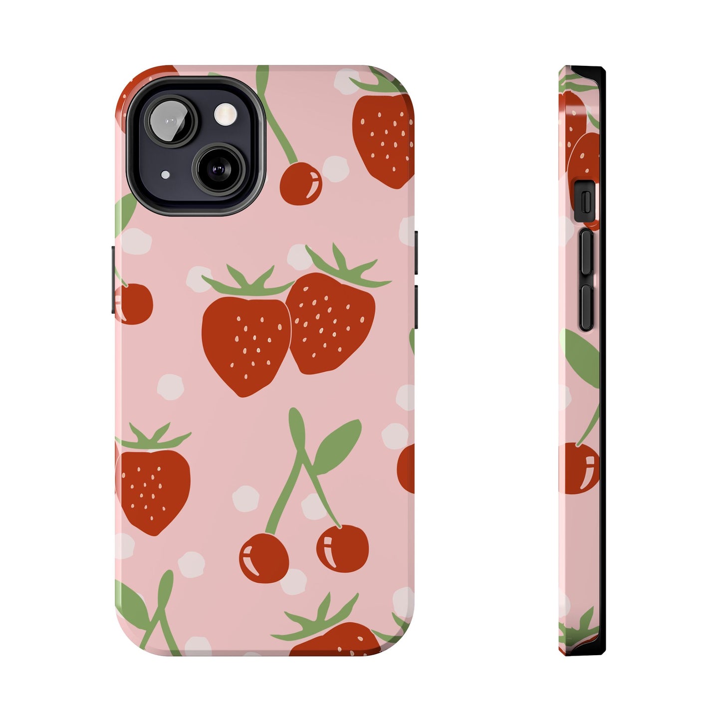 Cute Pink and Red Cherry and Strawberry Tough Phone Case | Food