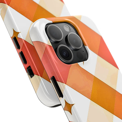 Pastel Orange & Pink Checkered Stars Tough Phone Case | Aesthetic