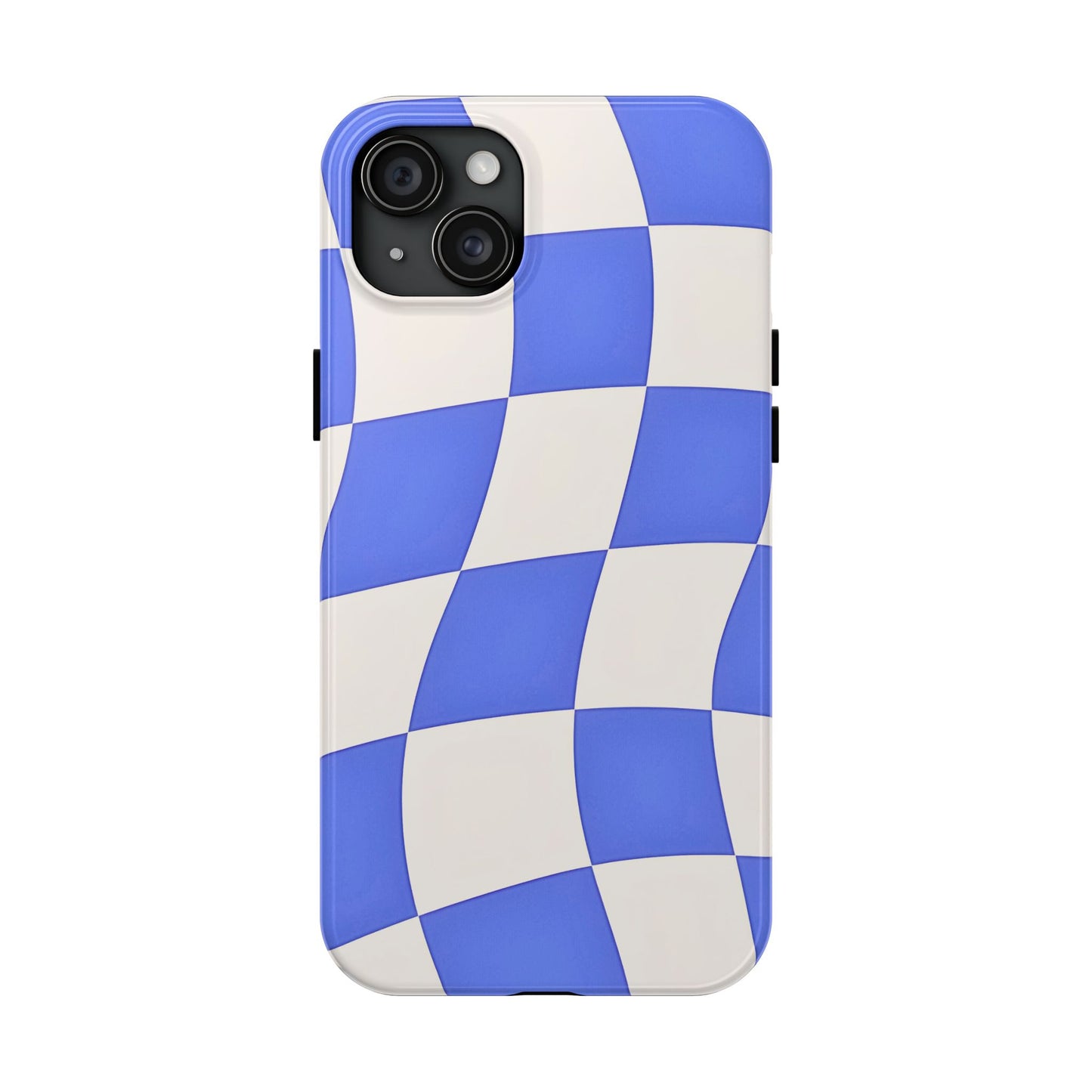 Funda resistente para teléfono con estampado ondulado de cuadros azules | Estética