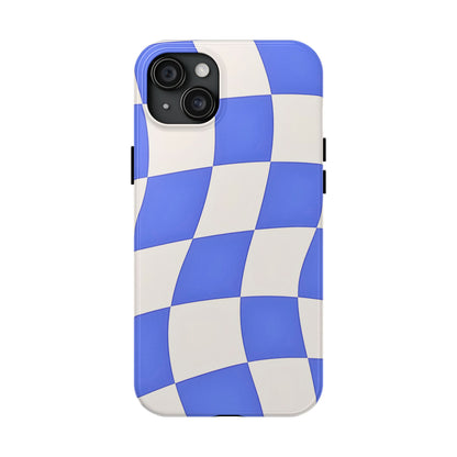 Funda resistente para teléfono con estampado ondulado de cuadros azules | Estética