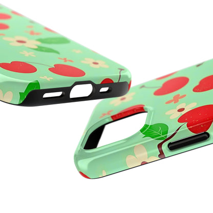 Cute Cherry Flower Pattern Mint Tough Phone Case | Aesthetic