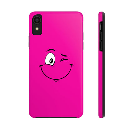 Winking Face Pink Background Cheeky Cartoon Style Tough Phone Case | Funny