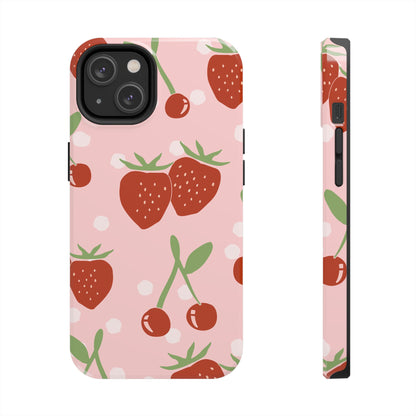 Cute Pink and Red Cherry and Strawberry Tough Phone Case | Food